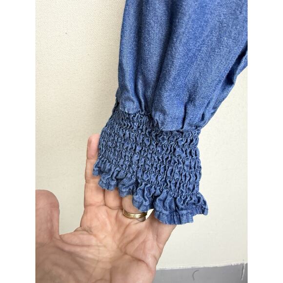 Calligraphie Women’s Blouse Top Blue Pinch Pleated Shoulders Long Sleeve Sz XL - Picture 6 of 14